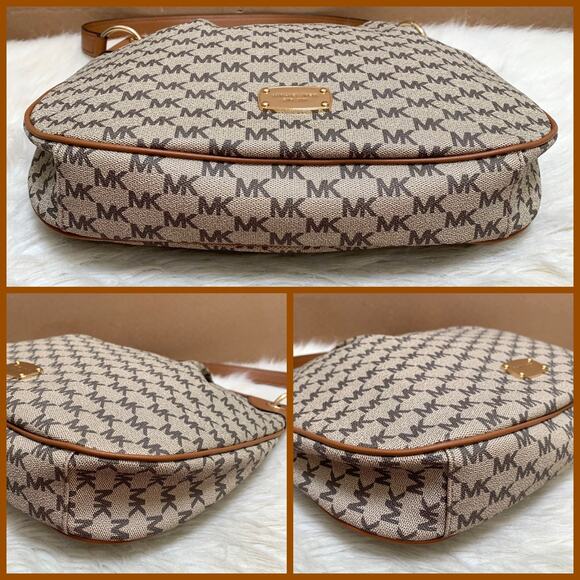 MICHAEL KORS JET SET Logo Nat'l/Acorn Large Pleated NS Convertible Shoulder Bag - Picture 15 of 16